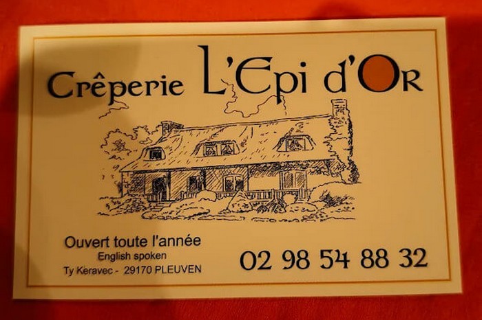 Carte de visite de la crêperie